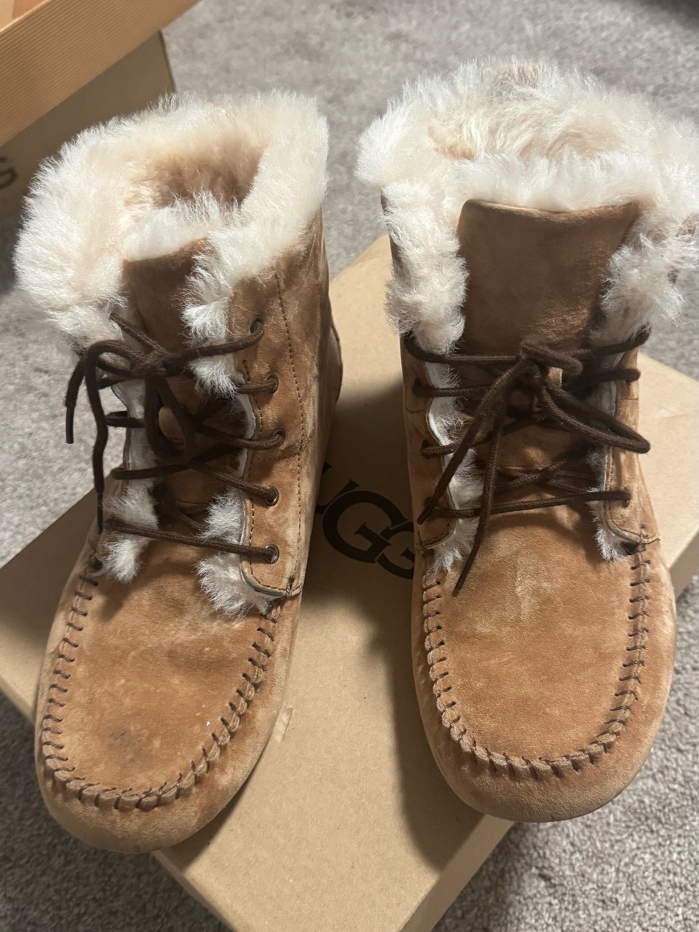 UGG Women's Chestnut Brown Suede Lace-Up Shearling Boots